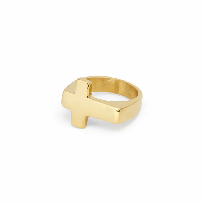 Anel Crucifixo Banhado a Ouro 18k ANEL 92 Blueen Store Banho Ouro 14/15