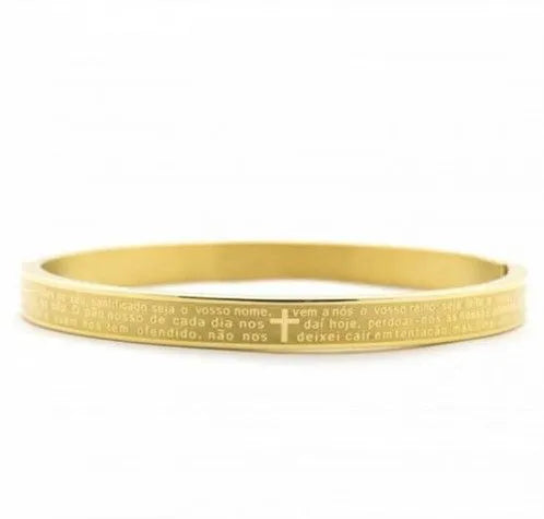 Bracelete Pulseira Oração Pai Nosso Aço Dourado PULSEIRA 113 Blueen Store