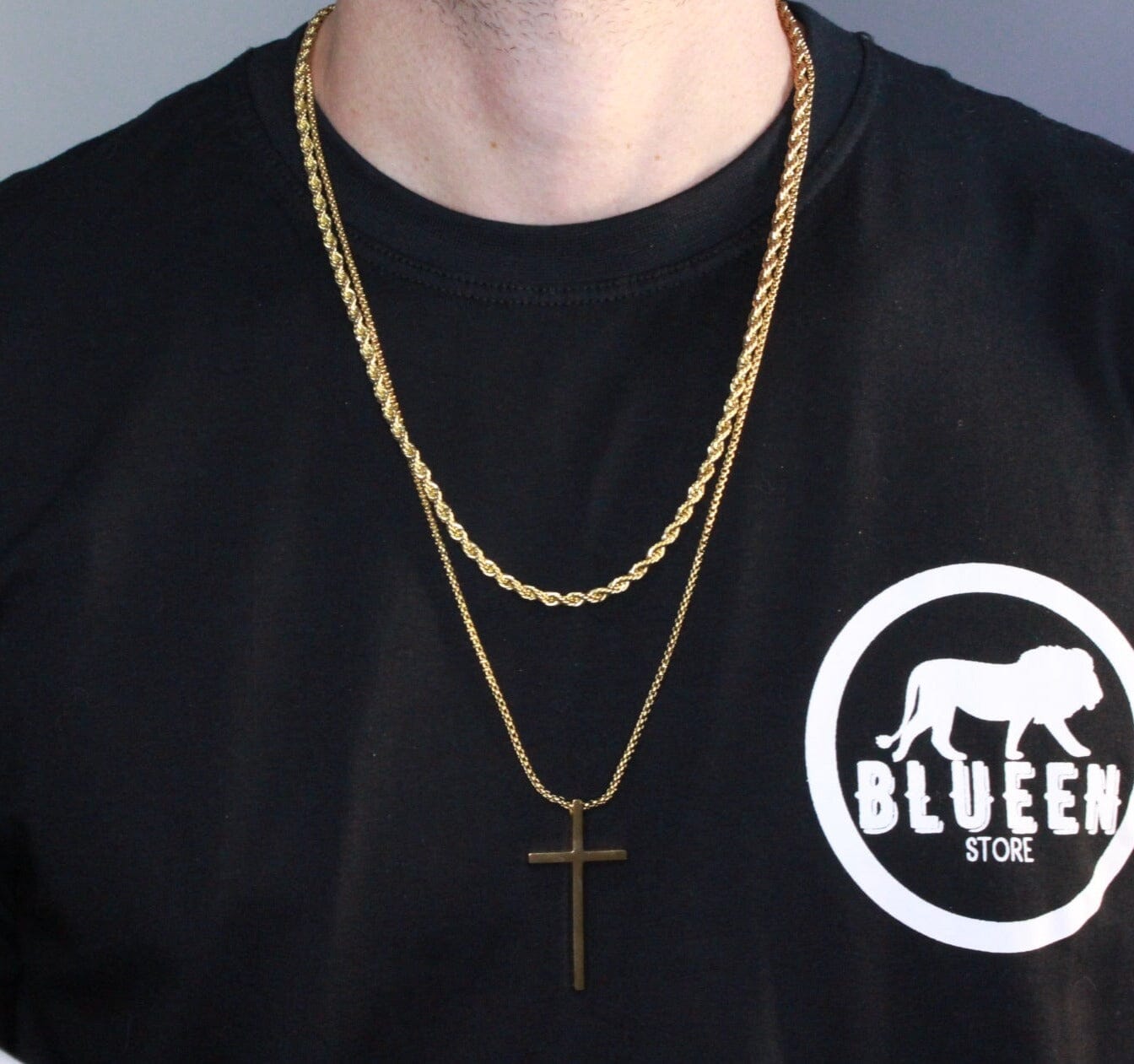 Kit 2 Correntes Minimalista e Cruz - Gold COLAR 63 Blueen Store