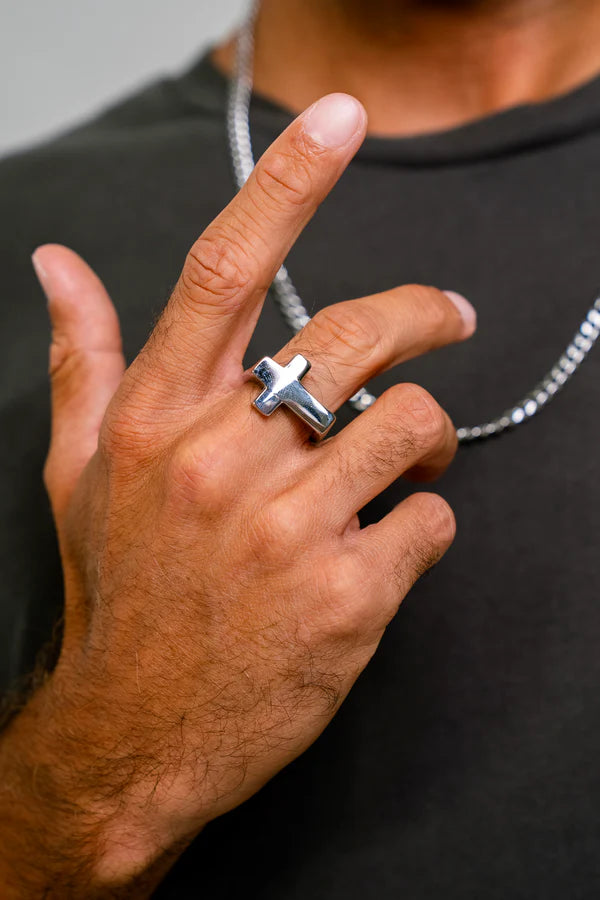 Anel Crucifixo de Aço Prata ANEL 107 Blueen Store 