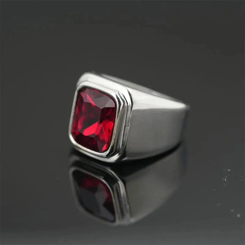 Anel de Pedra GEM ANEL 09 Blueen Store Vermelho Prata 17/18