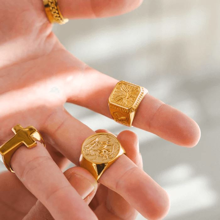 Anel Medalha São Jorge Banhado a Ouro 18k ANEL 91 Blueen Store 