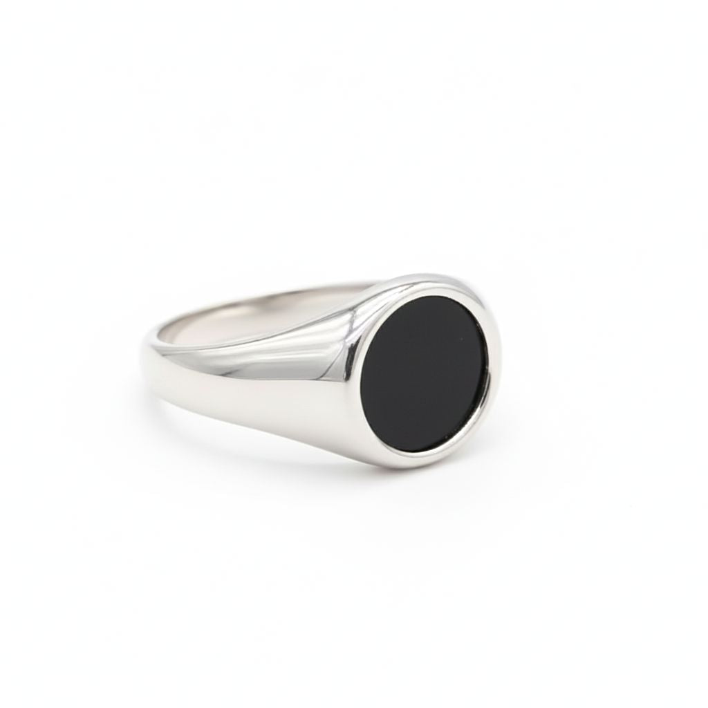 Anel Rounder Ônix de Aço Prata ANEL 62 Blueen Store 