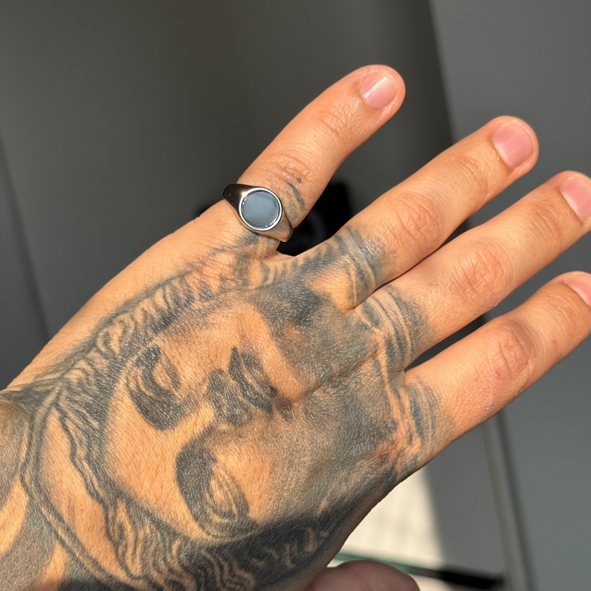 Anel Rounder Ônix de Aço Prata ANEL 62 Blueen Store 