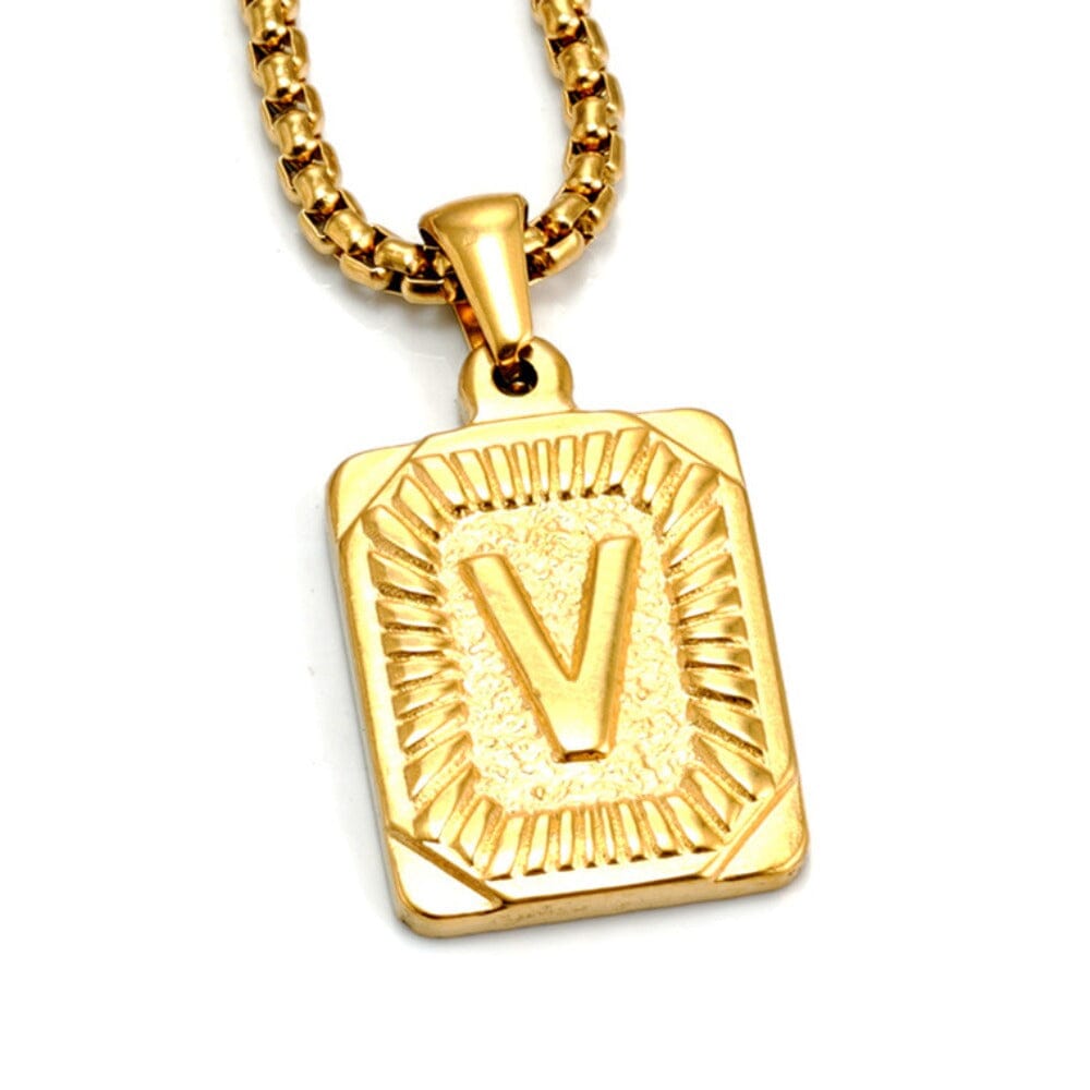 Colar Letra Inicial Banhado a Ouro COLAR 20 Blueen Store Letra V 50cm 