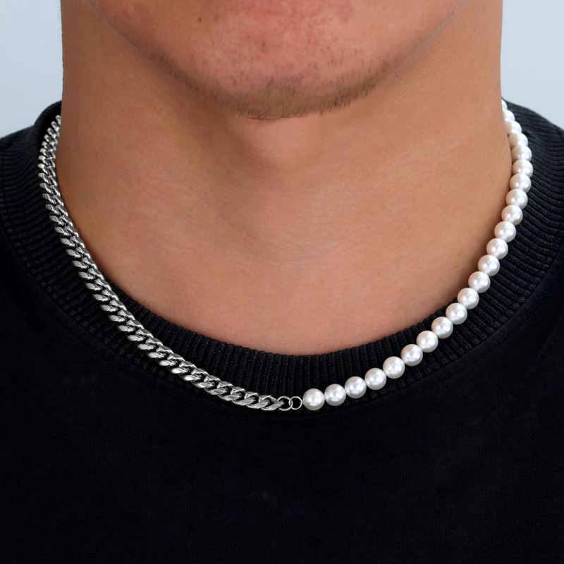 Colar Pearl Cuban de Aço Prata COLAR 78 Blueen Store 