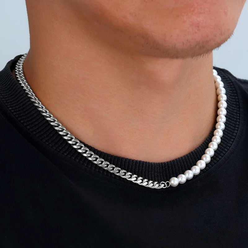 Colar Pearl Cuban de Aço Prata COLAR 78 Blueen Store 