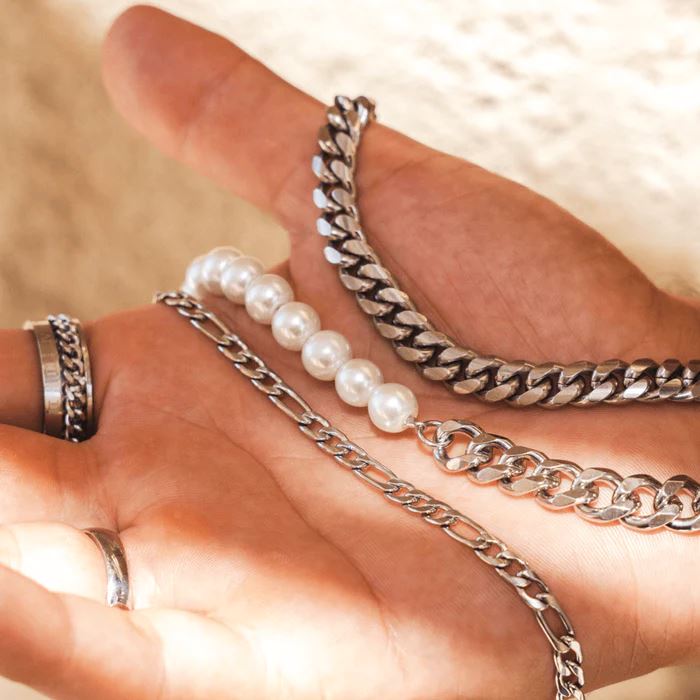Colar Pearl Cuban de Aço Prata COLAR 78 Blueen Store 