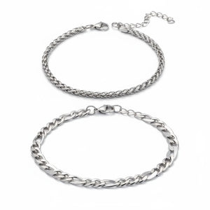 Kit 2 Pulseiras Fígaro + Solid de Aço Prata PULSEIRA 08 Blueen Store 