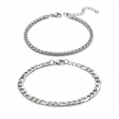 Kit 2 Pulseiras Fígaro + Solid de Aço Prata PULSEIRA 08 Blueen Store 
