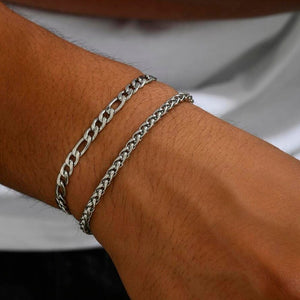 Kit 2 Pulseiras Fígaro + Solid de Aço Prata PULSEIRA 08 Blueen Store 