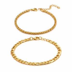 Kit 2 Pulseiras Fígaro + Solid de Banhado Ouro 18k PULSEIRA 09 Blueen Store 