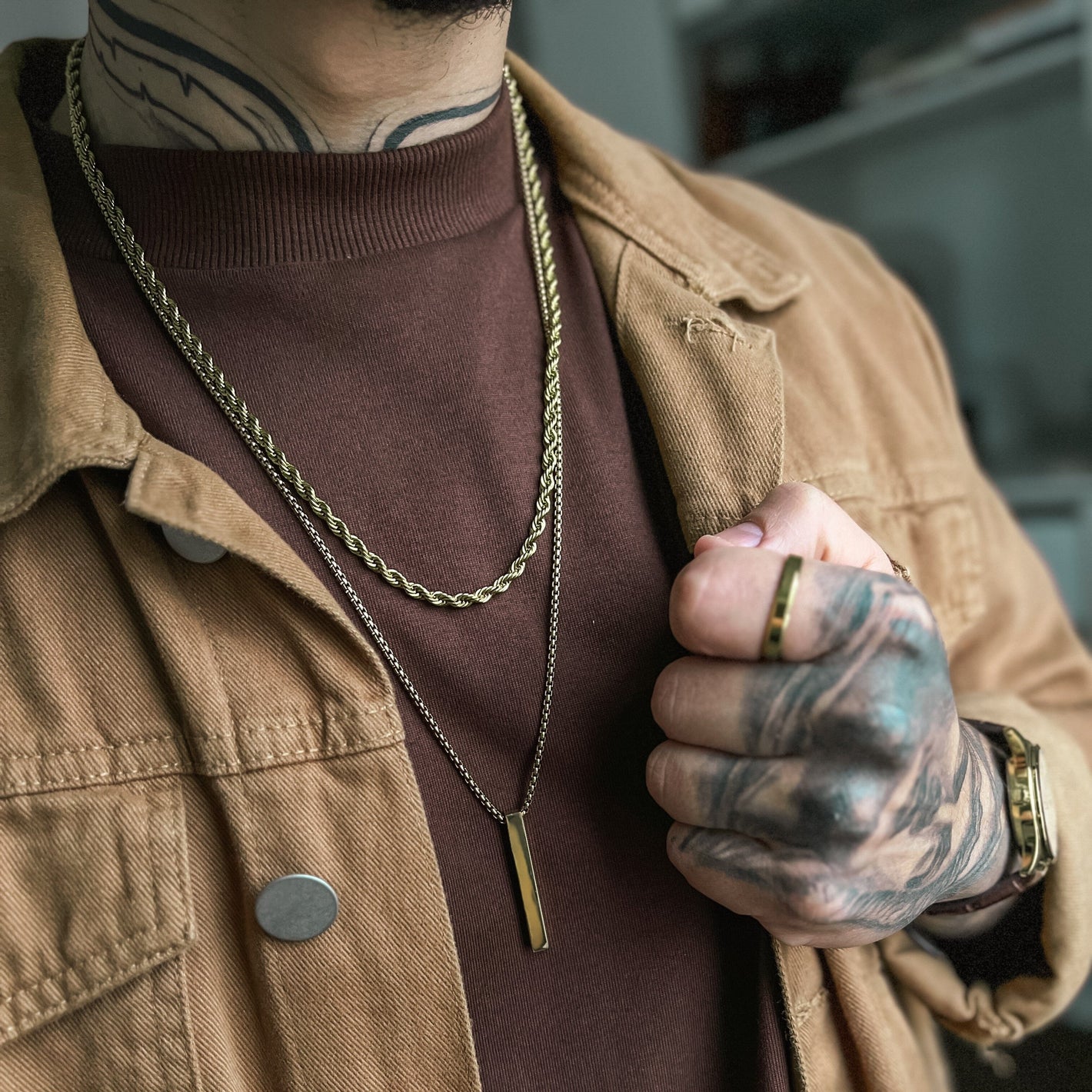 Kit 3 Peças - Correntes + Anel Minimalista Banhado Ouro 18k KIT 3 MINIMAL GOLD Blueen Store 