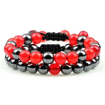 Kit de Pulseiras DUO - Carnelina Vermelha e Hematita PULSEIRA 31 Blueen Store 