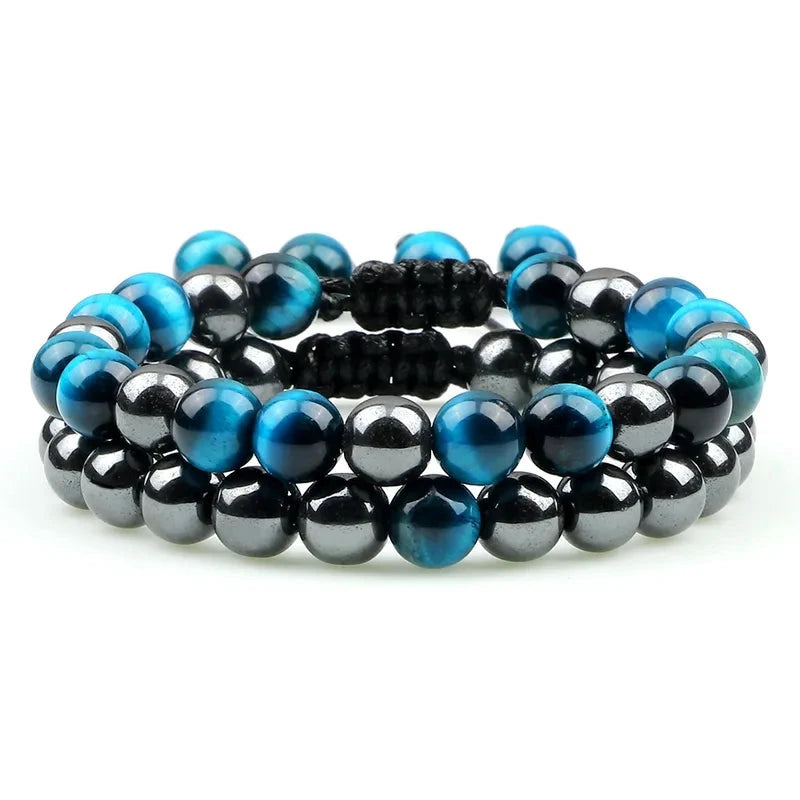 Kit de Pulseiras DUO - Olho de Tigre Azul e Hematita PULSEIRA 38 Blueen Store 