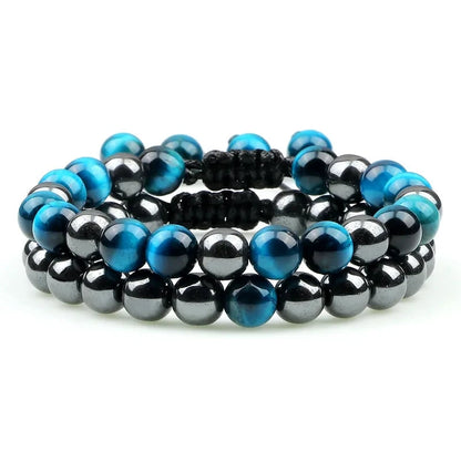 Kit de Pulseiras DUO - Olho de Tigre Azul e Hematita PULSEIRA 38 Blueen Store 