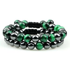Kit de Pulseiras DUO - Olho de Tigre Verde e Hematita PULSEIRA 38 Blueen Store 