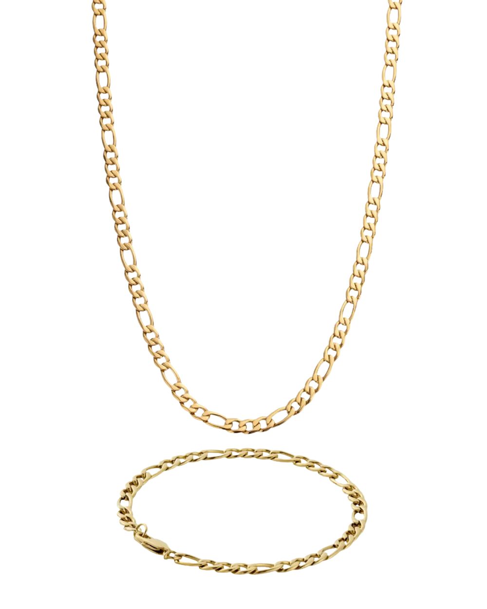 Kit Fígaro Banhado Ouro 18k (Corrente + Pulseira) COLAR + PULSEIRA 03 Blueen Store 