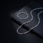 Kit Fígaro de Aço Prata (Corrente + Pulseira) COLAR + PULSEIRA 04 Blueen Store 