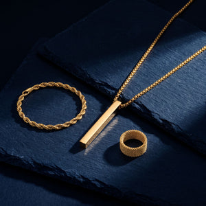 Kit Minimal 3 Peças - Colar - Pulseira - Anel | Ouro 18k KIT 3 COLAR-ANEL-PULSEIRA-GOLD Blueen Store 