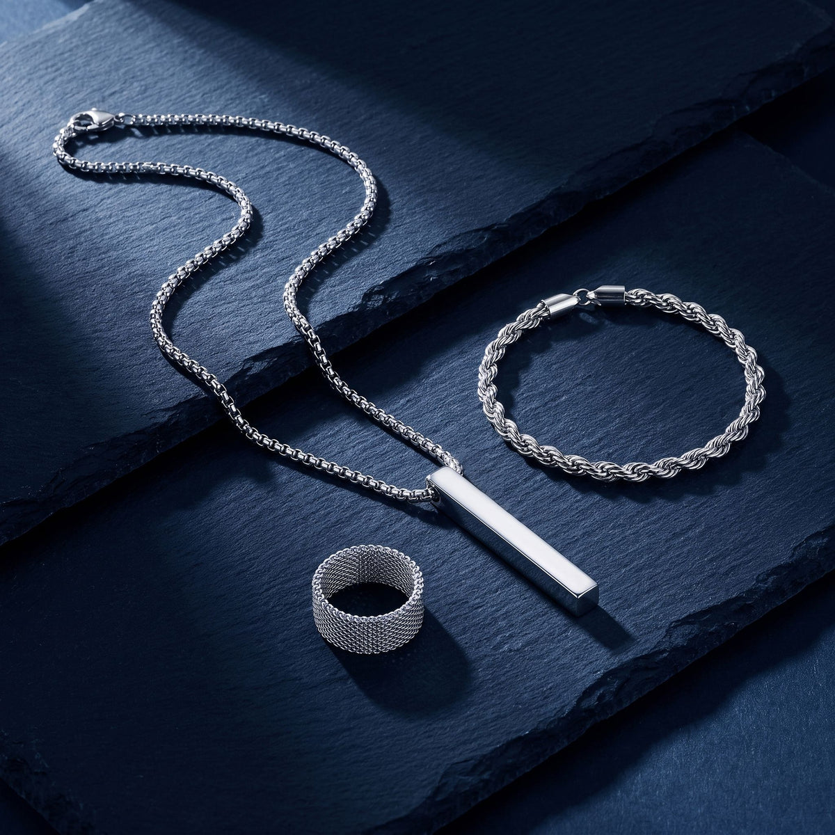 Kit Minimal 3 Peças - Colar - Pulseira - Anel | Silver KIT 3 COLAR-ANEL-PULSEIRA-SILVER Blueen Store 