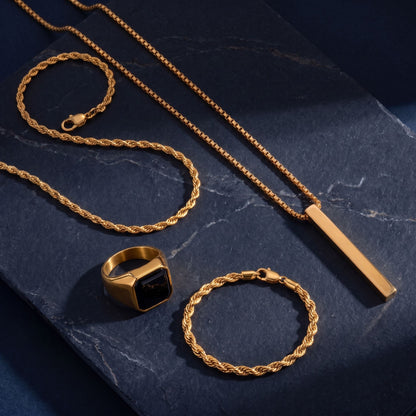 Kit Minimal 4 Peças - Colar - Corrente - Pulseira - Anel | Ouro 18k KIT 4 PEÇAS GOLD Blueen Store 