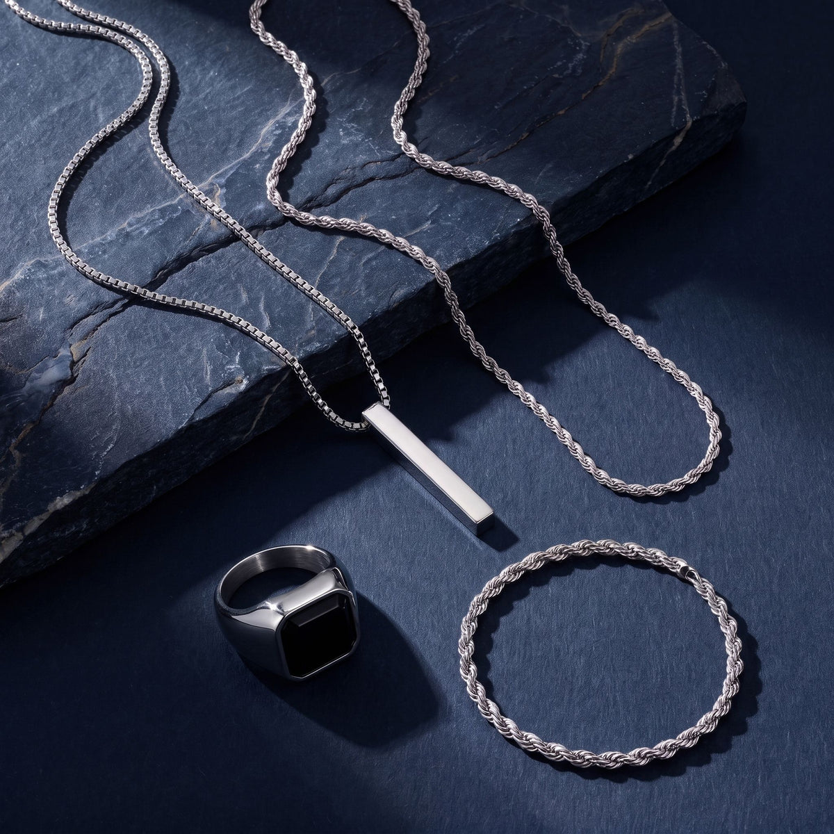 Kit Minimal 4 Peças - Colar - Corrente - Pulseira - Anel | Silver KIT 4 PEÇAS SILVER Blueen Store 