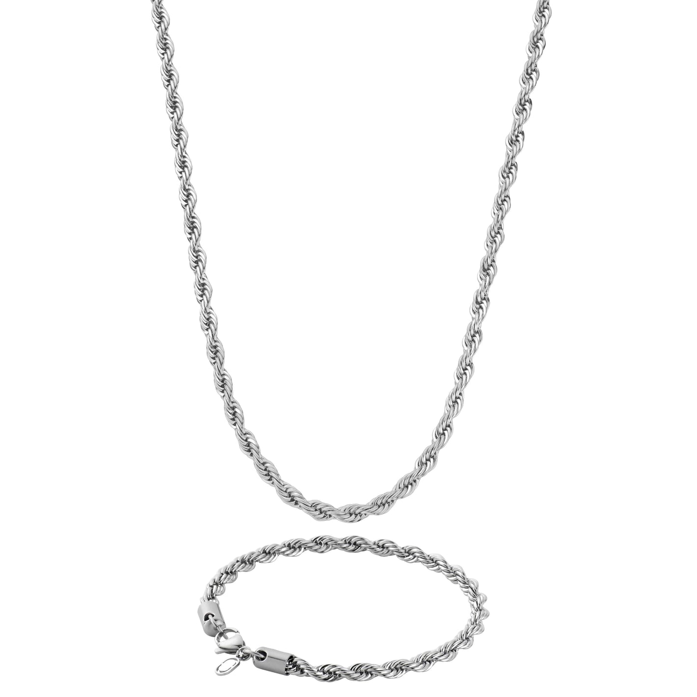 Kit Minimalista de Aço Prata (Corrente + Pulseira) COLAR + PULSEIRA 02 Blueen Store 