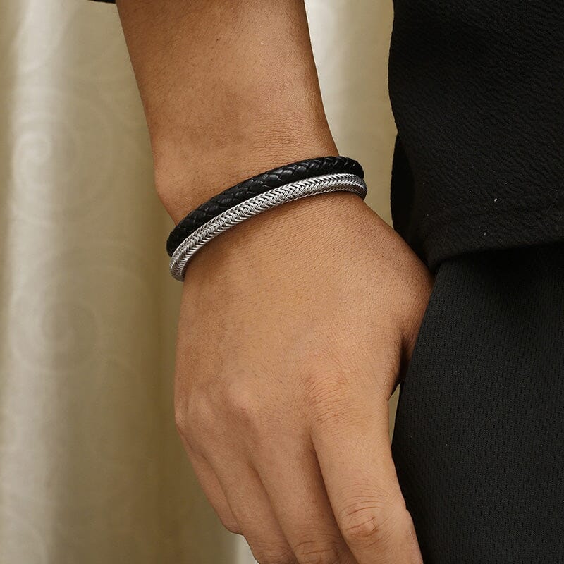 Pulseira Couro + Costura de Aço PULSEIRA 58 Blueen Store 