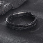 Pulseira Couro + Costura de Aço PULSEIRA 58 Blueen Store Preto 19cm 