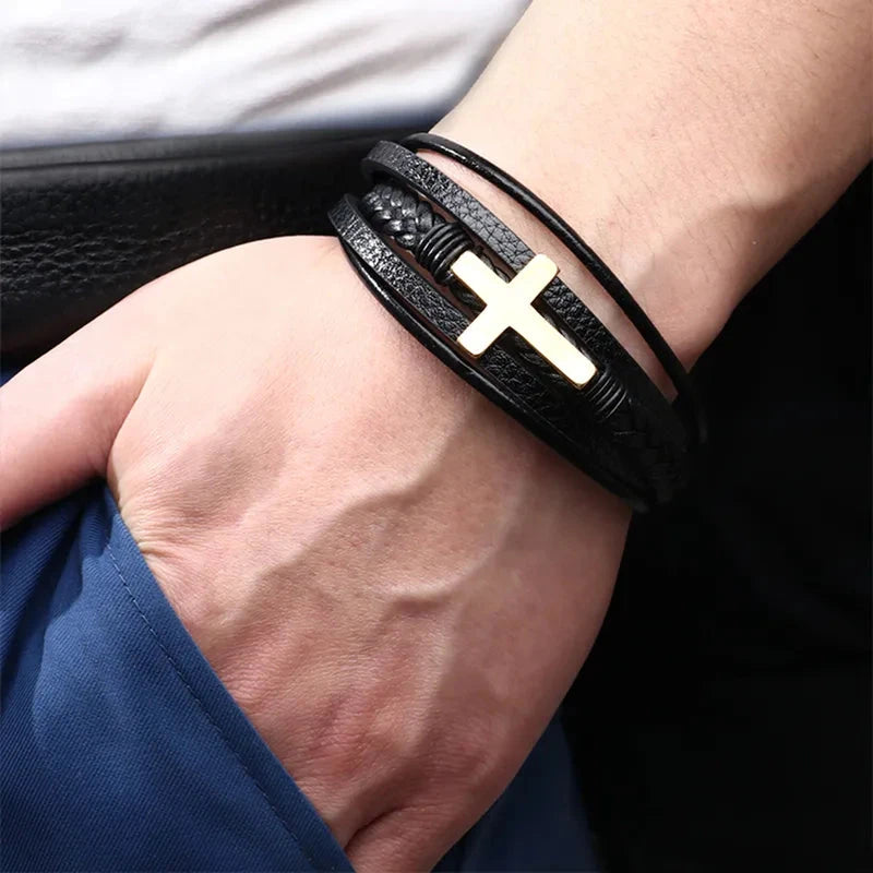 Pulseira de Couro Cruz PULSEIRA 78 Blueen Store 