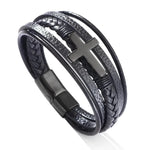 Pulseira de Couro Cruz PULSEIRA 78 Blueen Store Preto 18.5cm 