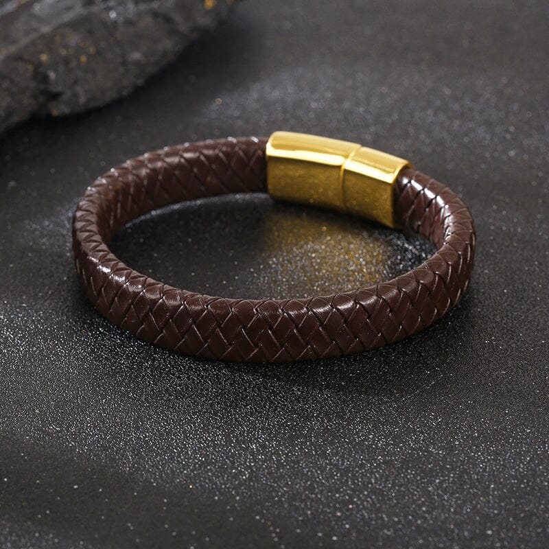 Pulseira de Couro Leather PULSEIRA 75 Blueen Store Dourado 19cm Marrom