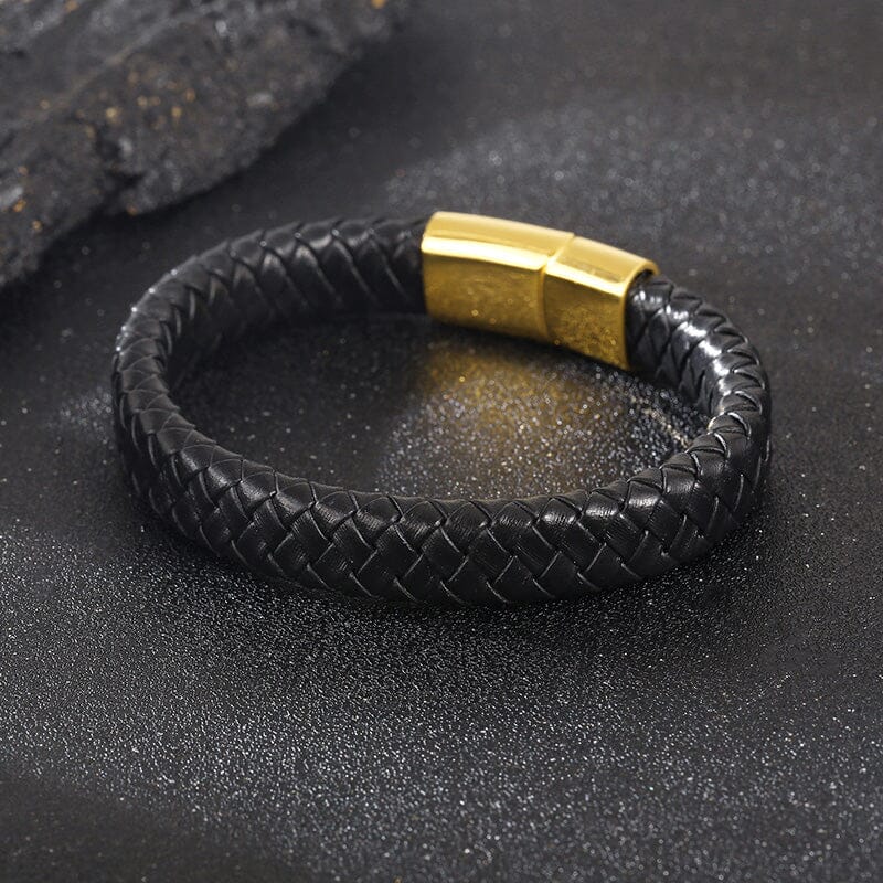 Pulseira de Couro Leather PULSEIRA 75 Blueen Store Dourado 19cm Preto