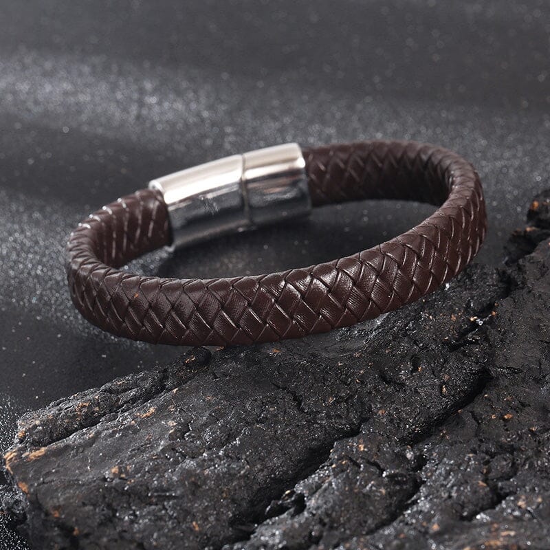 Pulseira de Couro Leather PULSEIRA 75 Blueen Store Prateado 19cm Marrom