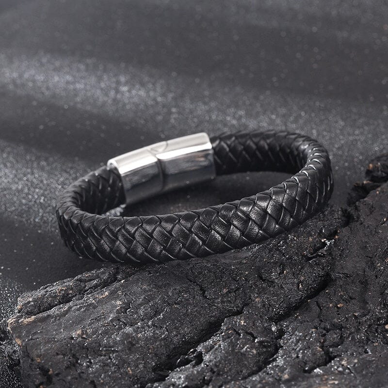 Pulseira de Couro Leather PULSEIRA 75 Blueen Store Prateado 19cm Preto