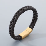 Pulseira de Couro Trançada PULSEIRA 106 Blueen Store Marrom com Dourado 19cm 