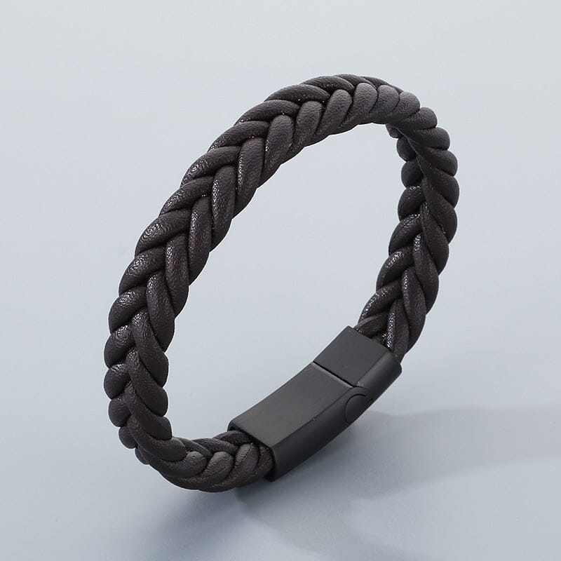 Pulseira de Couro Trançada PULSEIRA 106 Blueen Store Marrom com Preto 19cm 