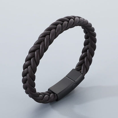 Pulseira de Couro Trançada PULSEIRA 106 Blueen Store Marrom com Preto 19cm 