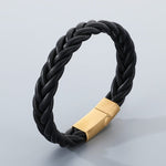 Pulseira de Couro Trançada PULSEIRA 106 Blueen Store Preto com Dourado 19cm 