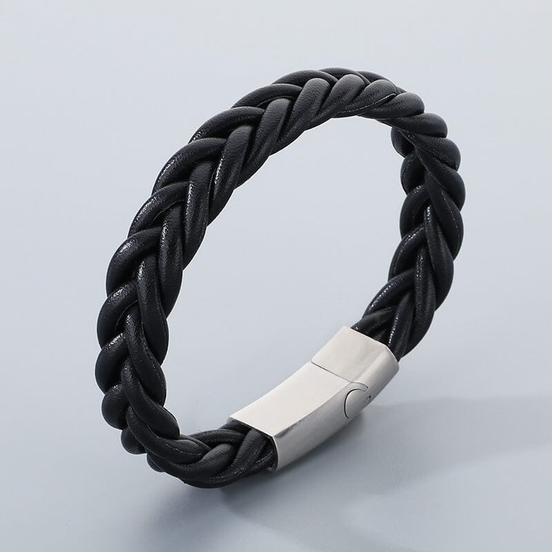 Pulseira de Couro Trançada PULSEIRA 106 Blueen Store Preto com Prateado 19cm 