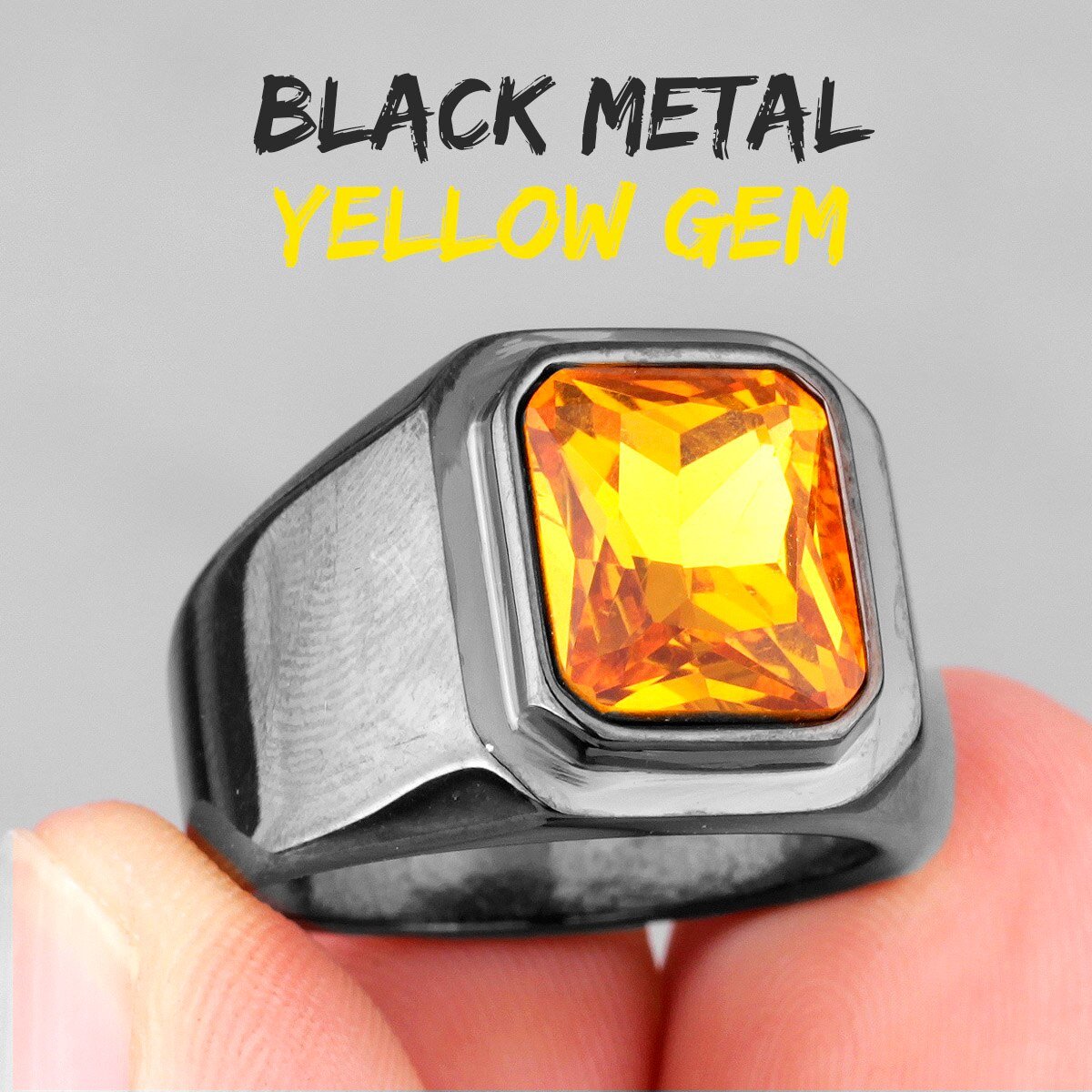 Anel Black Metal GEM 0 Blueen Store Aro 14/15 Amarelo - Yellow GEM 