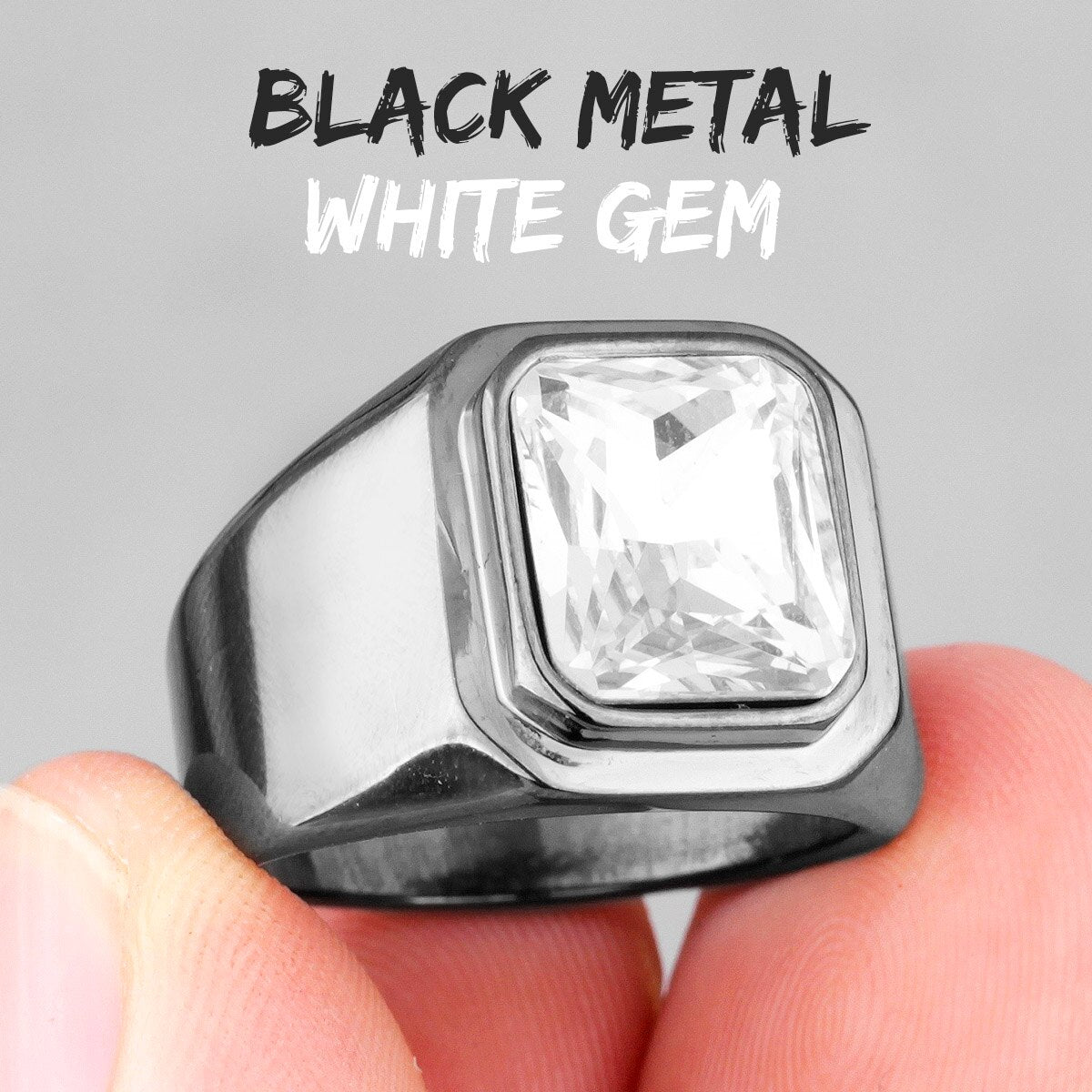 Anel Black Metal GEM 0 Blueen Store Aro 14/15 Branca - White GEM 