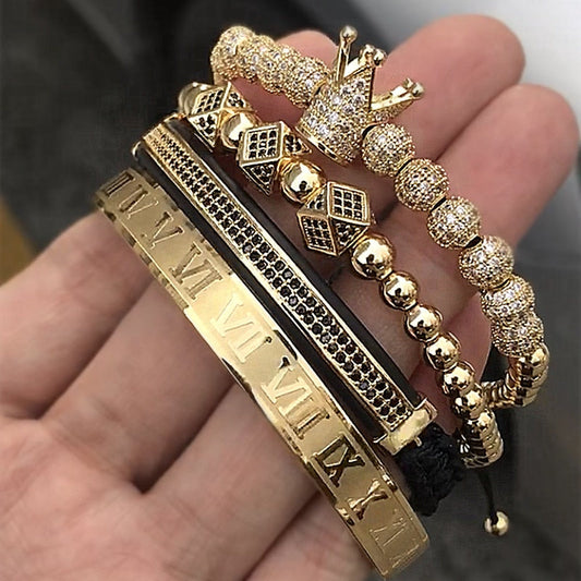 Hot Sale Classical Handmade Braiding Bracelet Gold Hip Hop Men Pave CZ Zircon Crown Roman Numeral Bracelet Luxury Jewelry 0 Blueen Store 