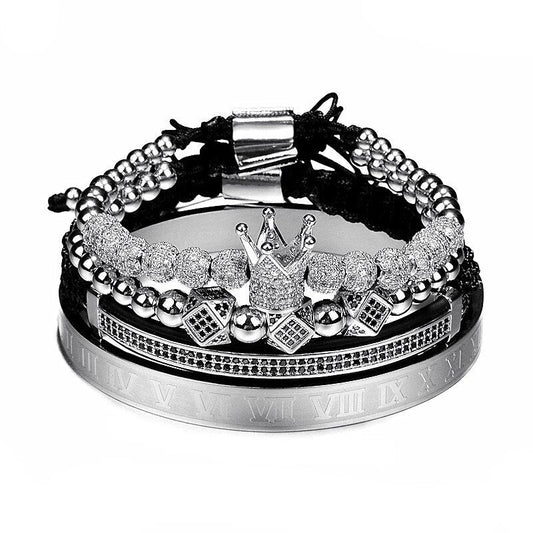 Hot Sale Classical Handmade Braiding Bracelet Gold Hip Hop Men Pave CZ Zircon Crown Roman Numeral Bracelet Luxury Jewelry 0 Blueen Store 