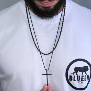 Kit 2 Correntes Minimalista e Cruz - All Black COLAR 64 Blueen Store 