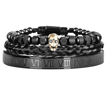 Kit 3 Pulseiras Royal Skull 0 Blueen Store Preto e Caveira Dourada 