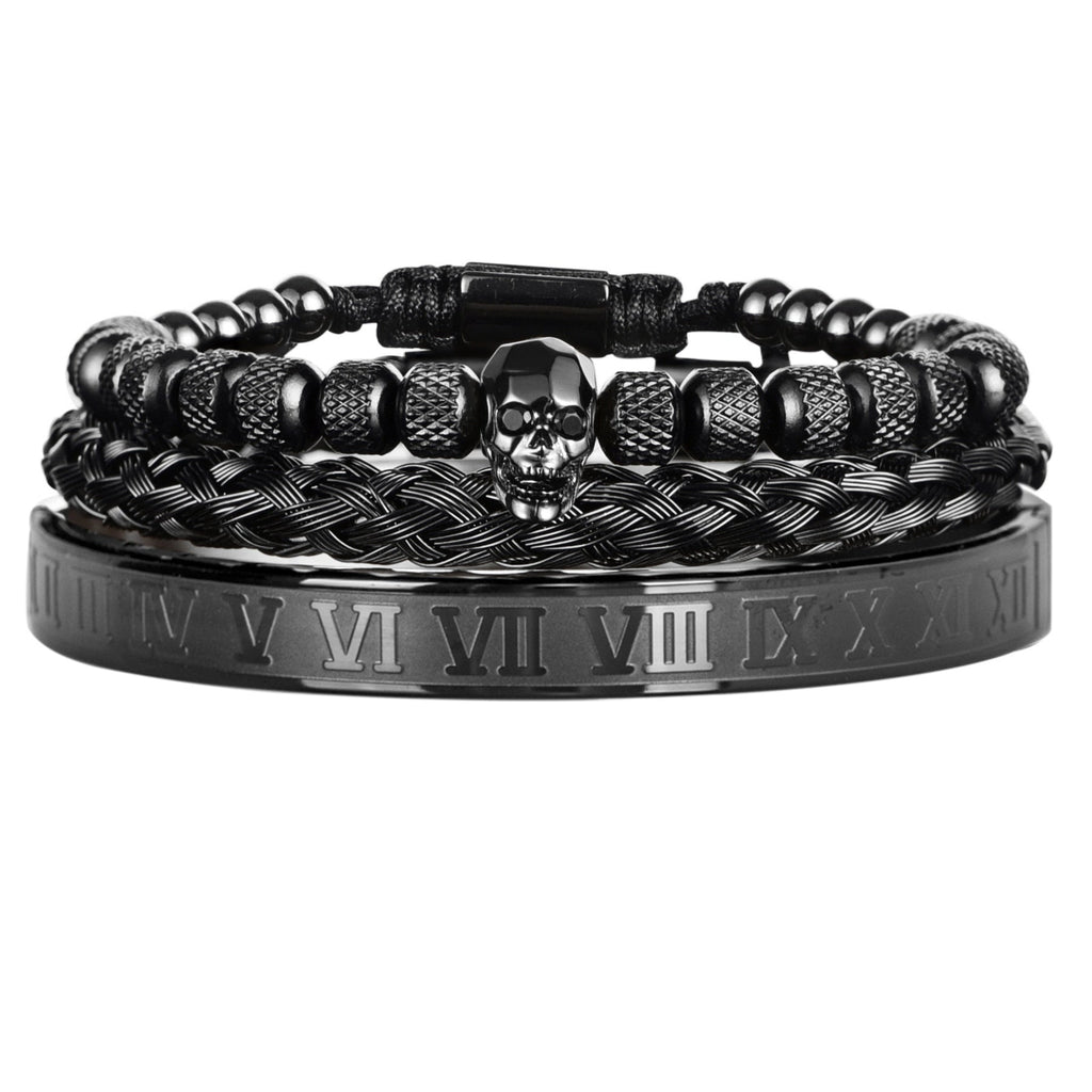 Kit 3 Pulseiras Royal Skull 0 Blueen Store Preto e Caveira Preta 