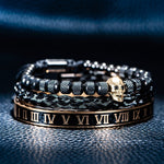 Kit 3 Pulseiras Royal Skull 0 Blueen Store Preto e Dourado 