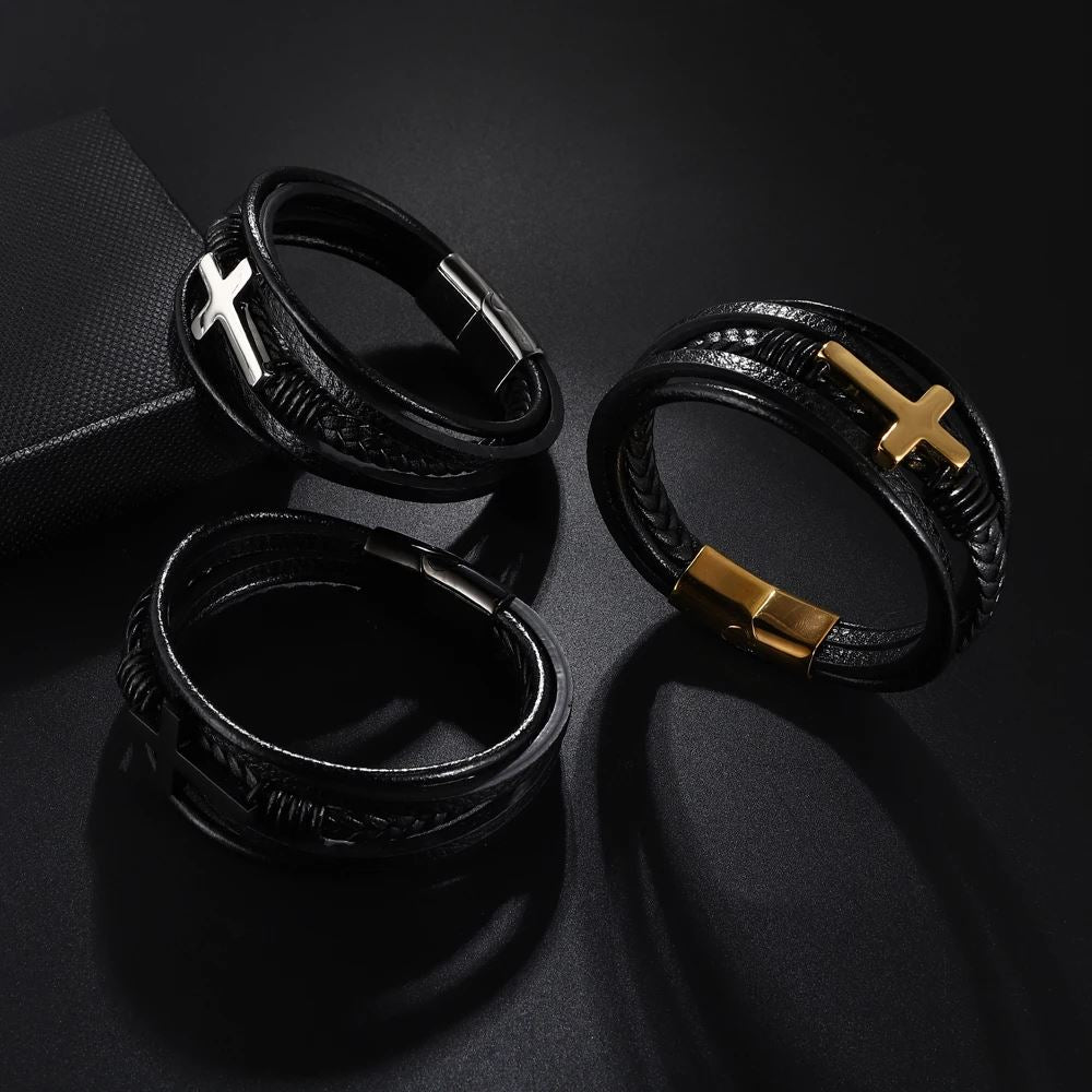 Pulseira de Couro Cruz PULSEIRA 78 Blueen Store 
